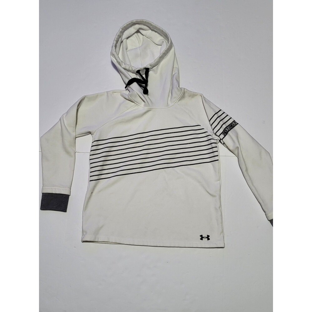 (#C) Under Armour Loose Women’s Small Pullover Hoodie White With Black Stripes